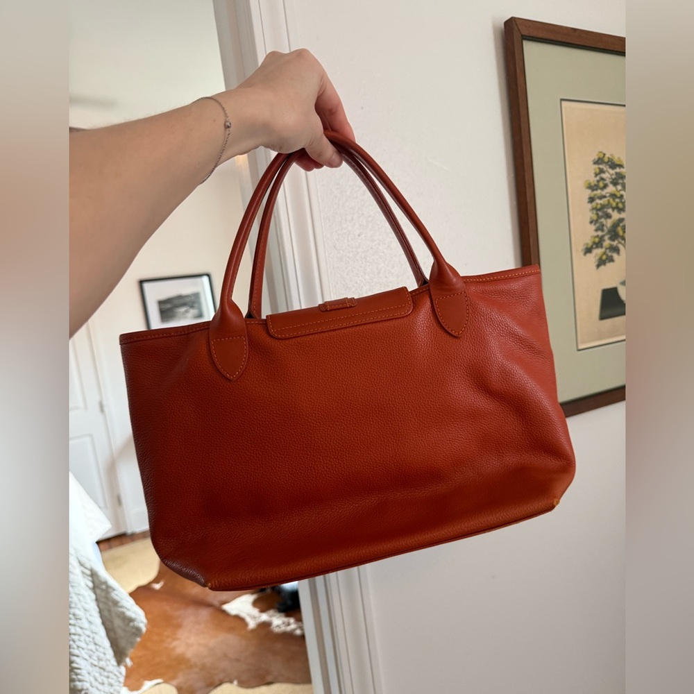 Elegant Brown Leather Longchamp Tote Bag - Picture 2 of 10